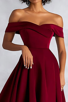 Burgundy A Line Off the Shoulder Long Formal Dress