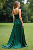 Load image into Gallery viewer, Dark Green A Line Satin Long Formal Dress