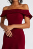 Load image into Gallery viewer, Off the Shoulder Burgundy Satin Long Formal Dress