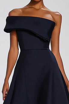 Navy One Shoulder A Line Long Formal Dress