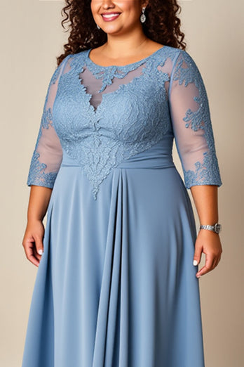 Dusty Blue Appliqued Pleated A Line Mother of the Bride Dress
