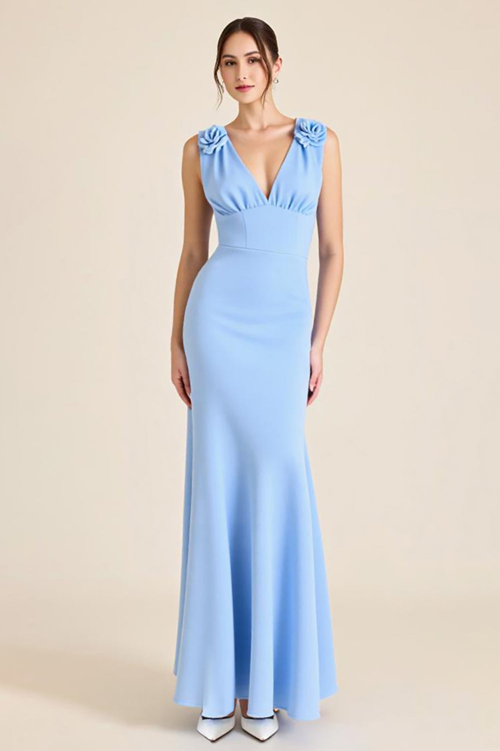 Sky Blue Sheath Sleeveless Long Formal Dress with 3D Flowers