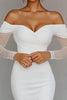 Load image into Gallery viewer, White Satin Bodycon Off the Shoulder Graduation Dress