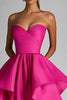 Load image into Gallery viewer, Fuchsia Satin Pleated Ball Gown High Low Prom Dress with Ruffles