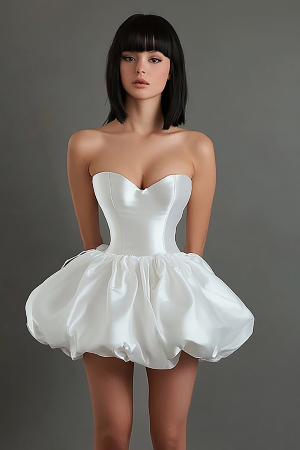 White Satin Sweetheart Short A Line Graduation Dress