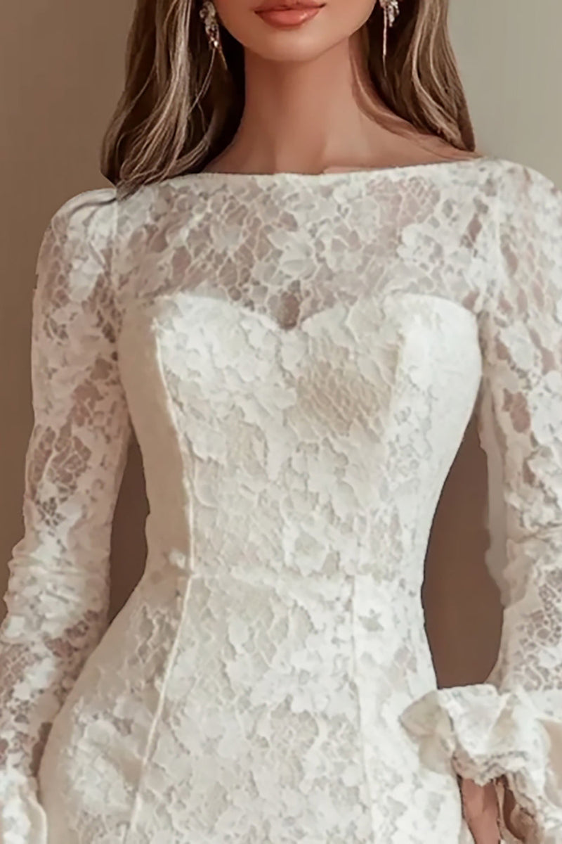Load image into Gallery viewer, Ivory Lace Bateau Short Bodycon Graduation Dress with Ruffles