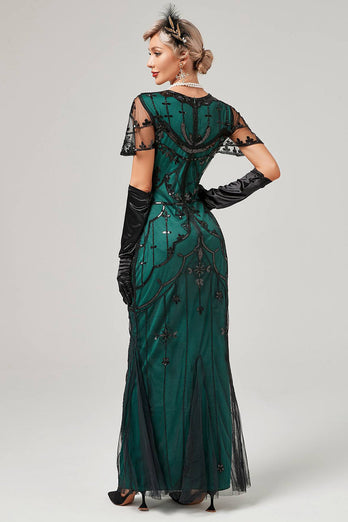 Black Blush Sequins Long 1920s Gatsby Dress