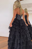 Load image into Gallery viewer, Black Corset Sweetheart A-Line Tiered Long Tulle Prom Dress with Slit