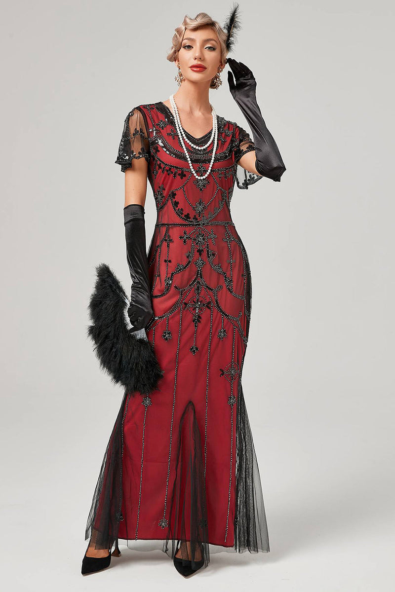 Load image into Gallery viewer, Black Blush Sequins Long 1920s Gatsby Dress