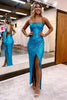 Load image into Gallery viewer, Sheath Halter Blue Sequins Prom Dress with Silt