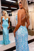 Load image into Gallery viewer, Mermaid Spaghetti Straps Blue Sequins Backless Long Prom Dress