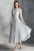 Load image into Gallery viewer, Floral Light Grey Asymmetrical Chiffon Mother of the Bride Dress with Long Sleeves