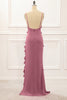 Load image into Gallery viewer, Hot Pink Backless Spaghetti Straps Prom Dress With Slit