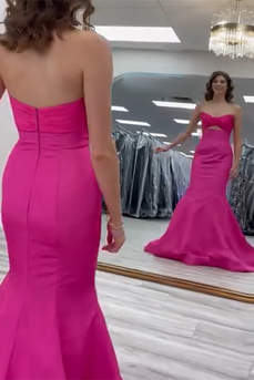 Fuchsia Mermaid Strapless Keyhole Satin Long Prom Dress