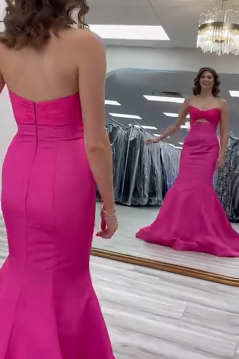 Load image into Gallery viewer, Fuchsia Mermaid Strapless Keyhole Satin Long Prom Dress