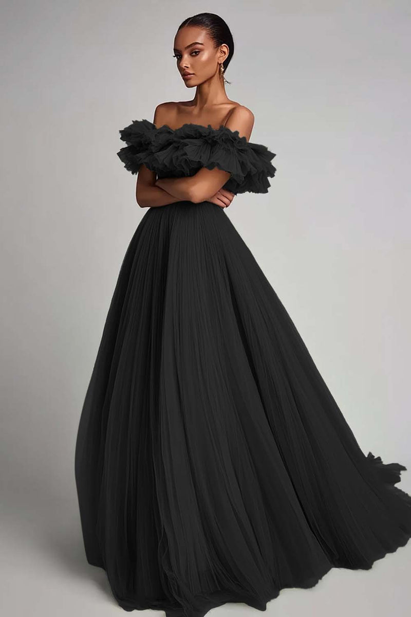 Load image into Gallery viewer, Dusty Sage Tulle A Line Long Formal Dress with Ruffles