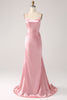 Load image into Gallery viewer, Blush Mermaid Spaghetti Straps Lace-Up Satin Long Prom Dress