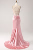 Load image into Gallery viewer, Blush Mermaid Spaghetti Straps Lace-Up Satin Long Prom Dress