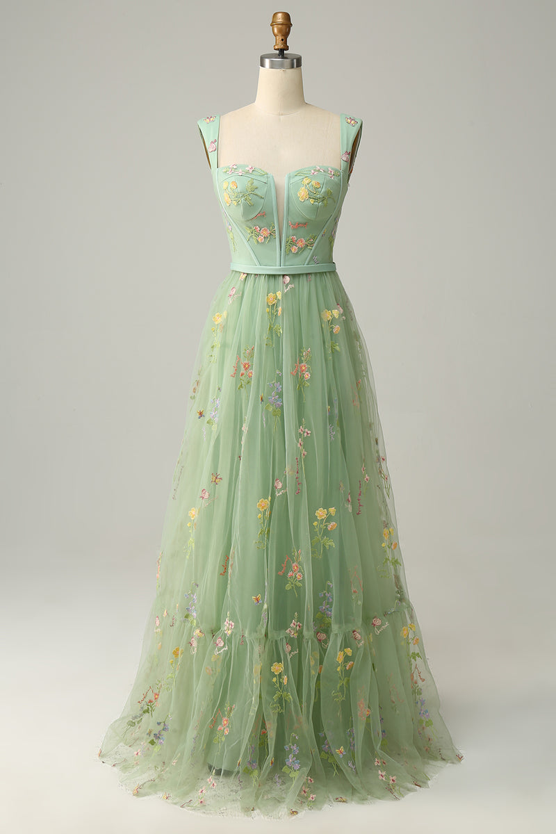 Load image into Gallery viewer, Champagne A-Line Long Prom Dress with Embroidery