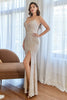 Load image into Gallery viewer, Silver Sequins Long Prom Dress with Slit