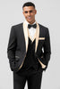 Load image into Gallery viewer, Black 3 Pieces Champagne Shawl Lapel One Button Men&#39;s Prom Suits