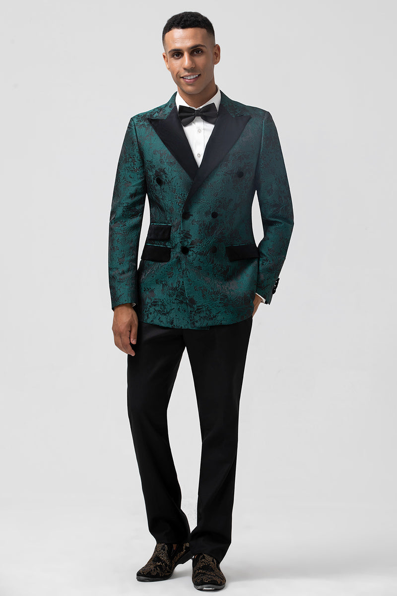 Load image into Gallery viewer, Dark Green 2 Pieces Peak Lapel Jacquard Men&#39;s Prom Suits