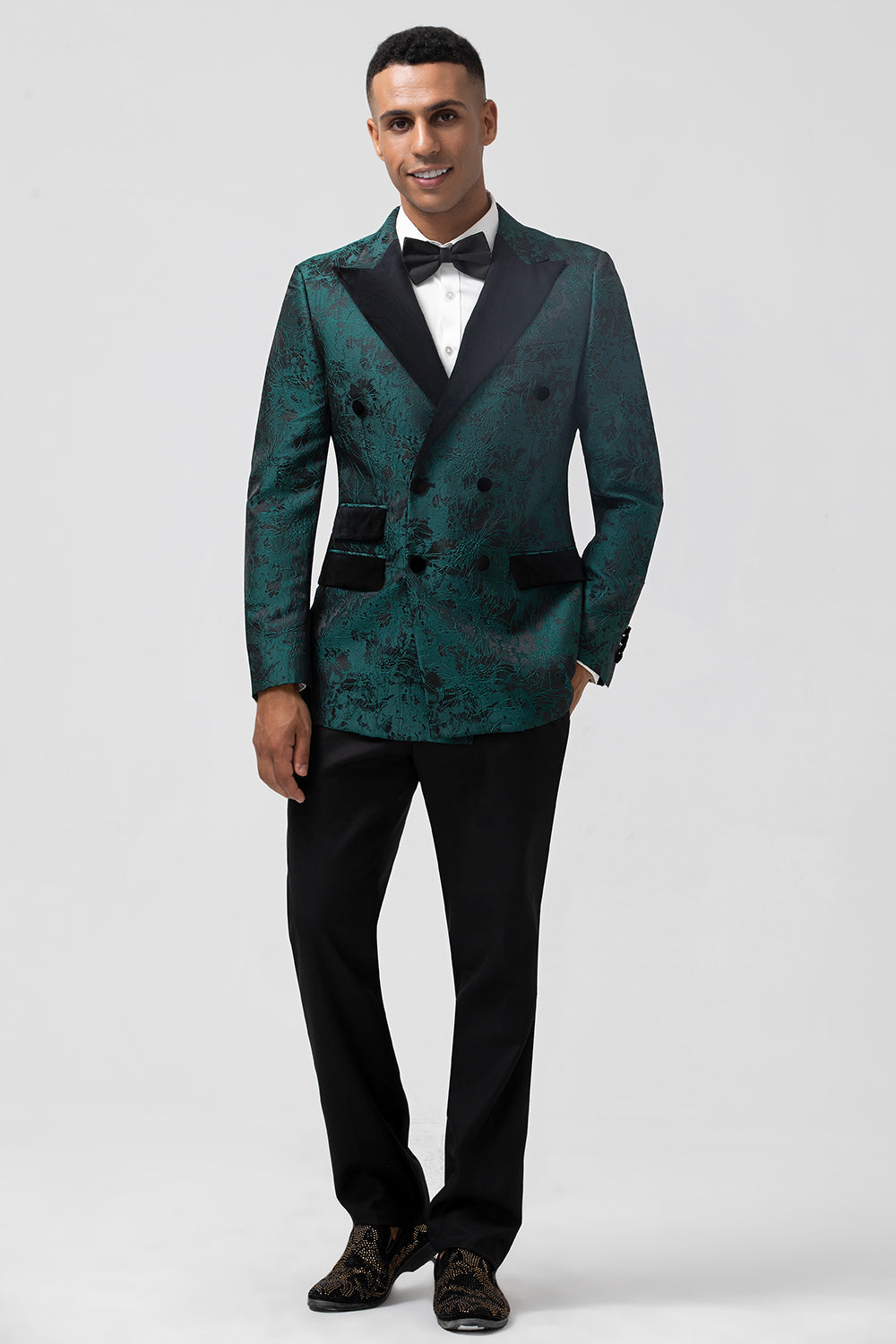 Dark Green 2 Pieces Peak Lapel Jacquard Men's Prom Suits