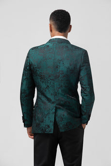 Dark Green 2 Pieces Peak Lapel Jacquard Men's Prom Suits