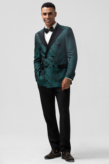 Dark Green 2 Pieces Peak Lapel Jacquard Men's Prom Suits