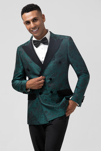 Dark Green 2 Pieces Peak Lapel Jacquard Men's Prom Suits