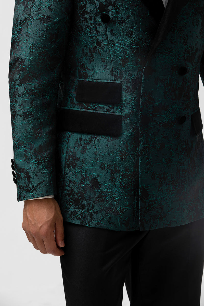 Load image into Gallery viewer, Dark Green 2 Pieces Peak Lapel Jacquard Men&#39;s Prom Suits