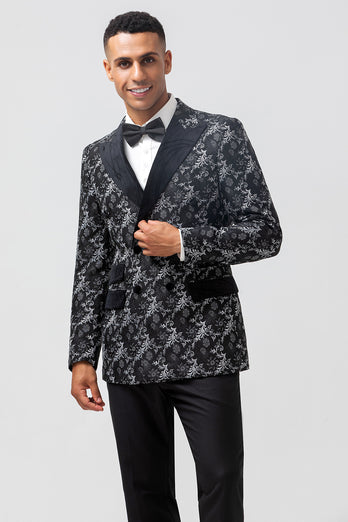 Black Jacquard Peak Lapel 2 Pieces Men's Prom Suits