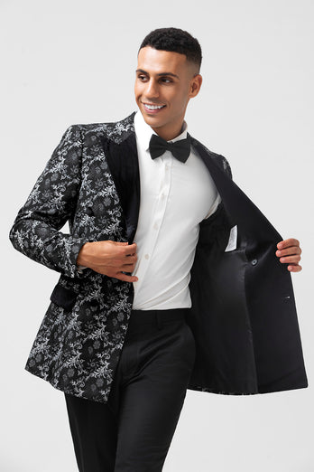 Black Jacquard Peak Lapel 2 Pieces Men's Prom Suits