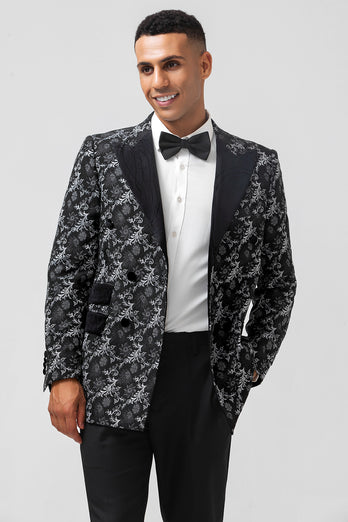 Black Jacquard Peak Lapel 2 Pieces Men's Prom Suits