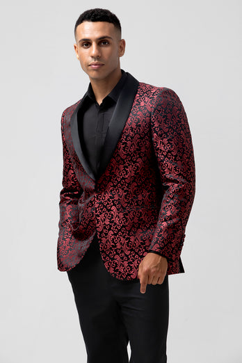 Red 2 Pieces Jacquard Men's Wedding Suits