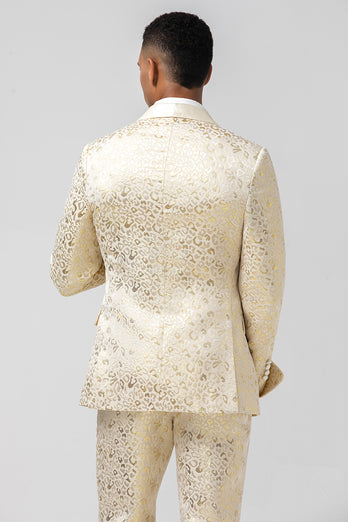 Glitter White Jacquard 2 Piece Men Suits with Belt