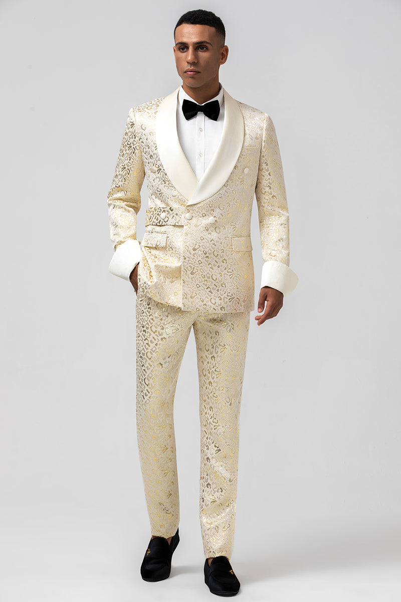 Load image into Gallery viewer, Glitter White Jacquard 2 Piece Men Suits with Belt