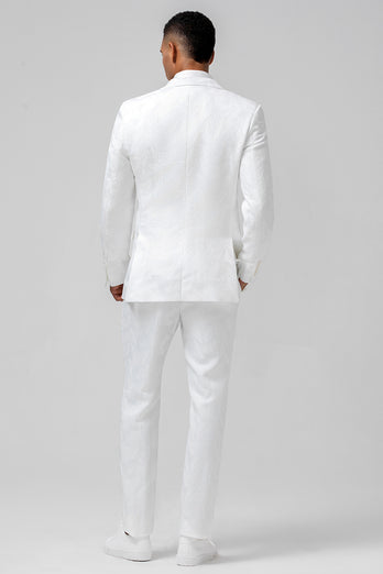 White Jacquard Double Breasted 2 Piece Men's Suits