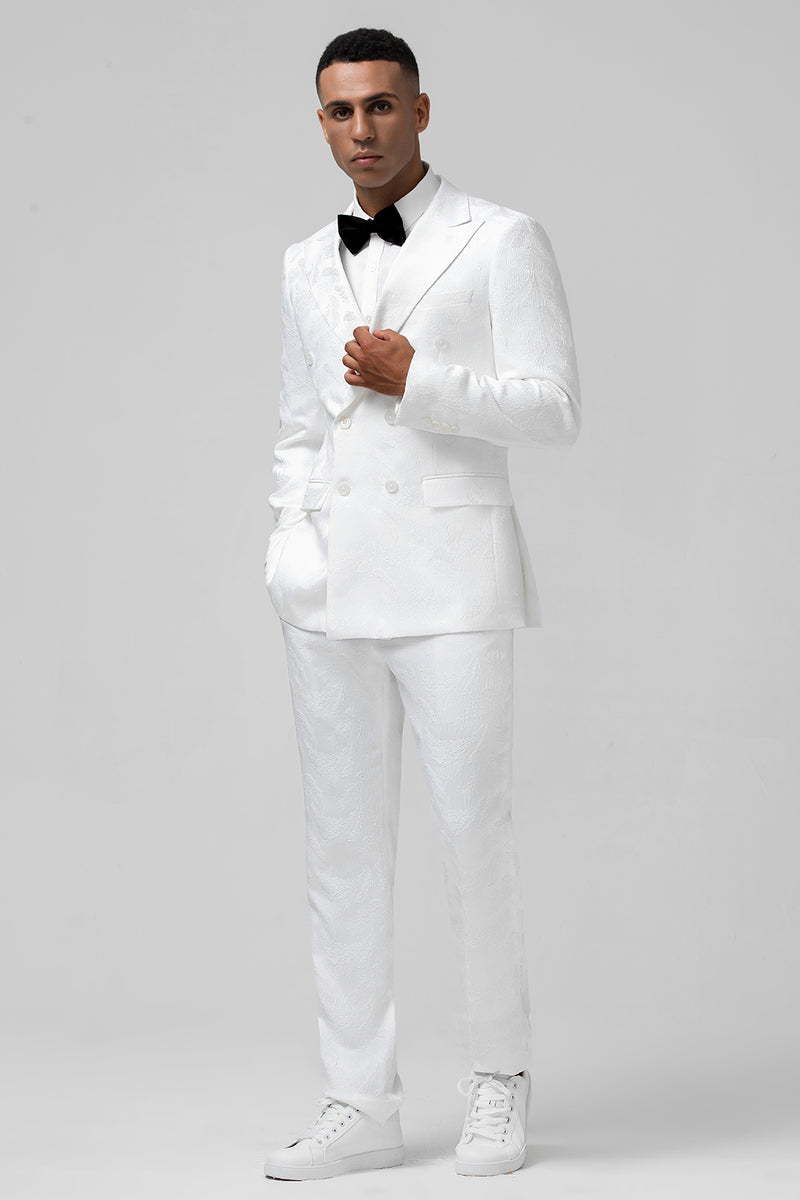 Load image into Gallery viewer, White Jacquard Double Breasted 2 Piece Men&#39;s Suits