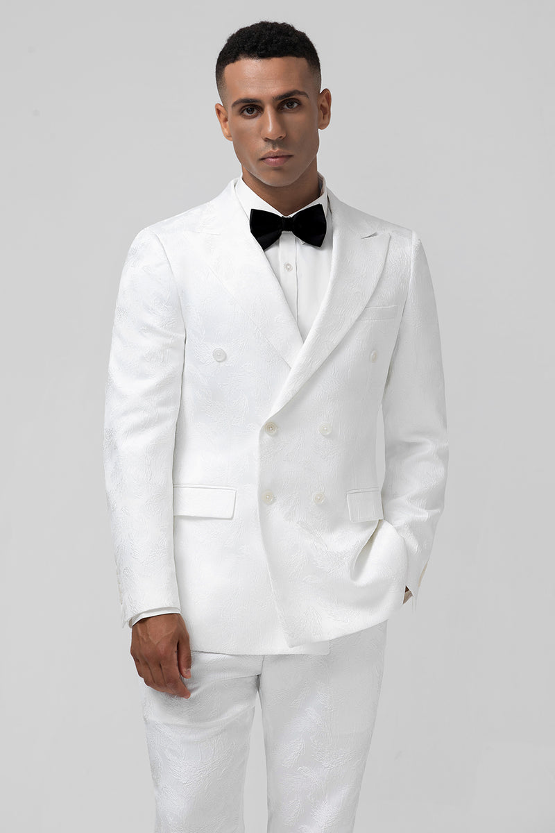 Load image into Gallery viewer, White Jacquard Double Breasted 2 Piece Men&#39;s Suits