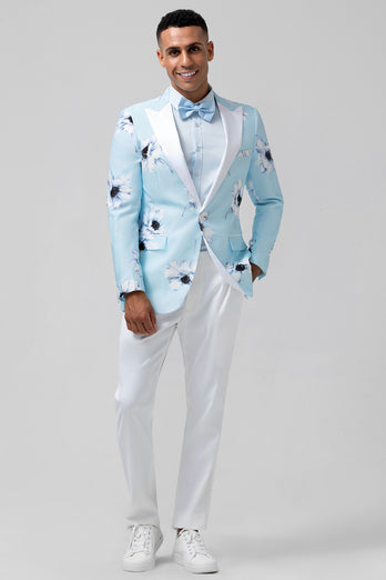 Light Blue Flowers Peak Lapel 2 Pieces Men's Prom Suits