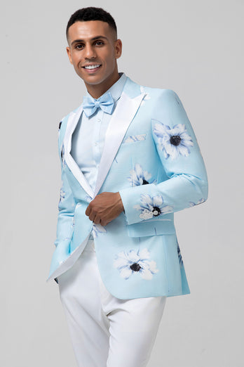 Light Blue Flowers Peak Lapel 2 Pieces Men's Prom Suits