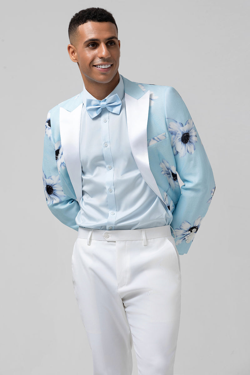 Load image into Gallery viewer, Light Blue Flowers Peak Lapel 2 Pieces Men&#39;s Prom Suits