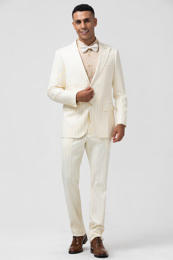 White 2 Piece Pinstriped Men Prom Suits