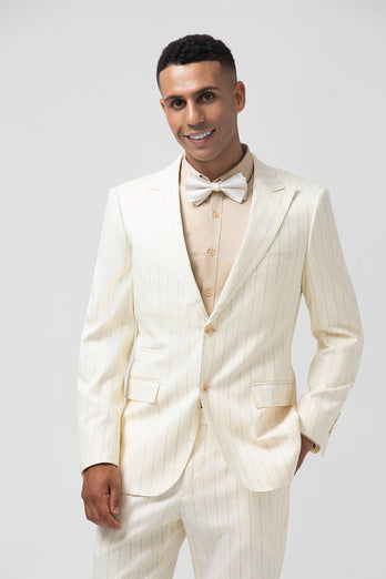 White Pinstriped 2 Piece Men Suits