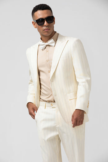 White 2 Piece Pinstriped Men Prom Suits