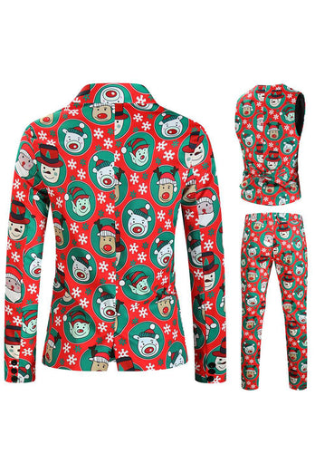 Notched Lapel One Button Santa Claus Printed Red Men's Suits