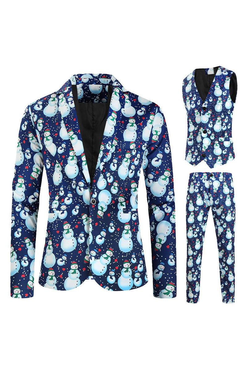 Load image into Gallery viewer, Notched Lapel One Button Blue Snowman Printed Men&#39;s Suits