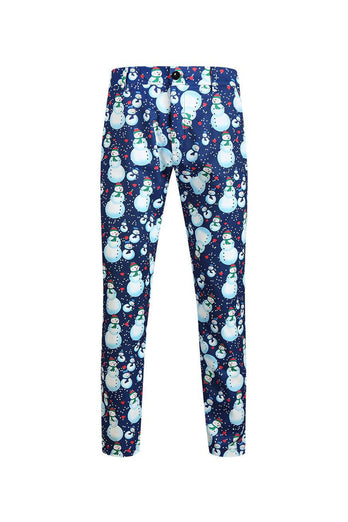 Notched Lapel One Button Blue Snowman Printed Men's Suits