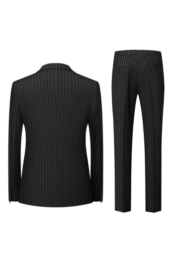 Navy Pinstriped Peak Lapel 2 Piece Men's Formal Suits